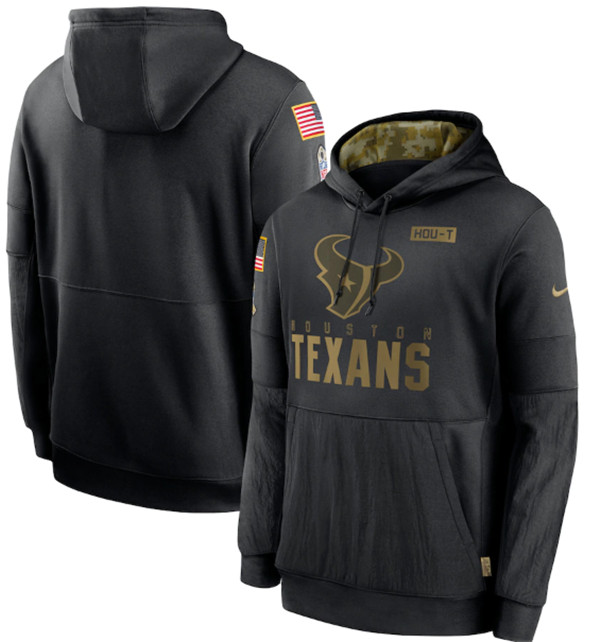 Men's Houston Texans 2020 Black Salute to Service Sideline Performance Pullover NFL Hoodie - Click Image to Close